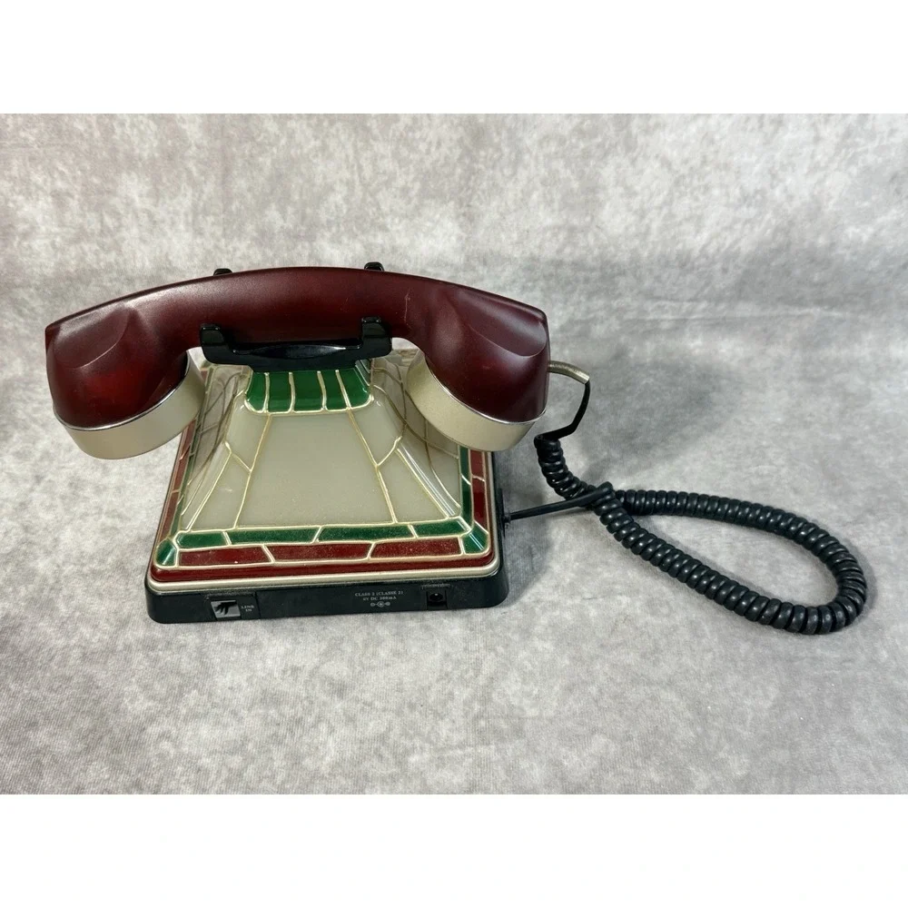 Vintage Coca Cola Tiffany Style Stained Glass Look Telephone w/ Light - UNTESTED